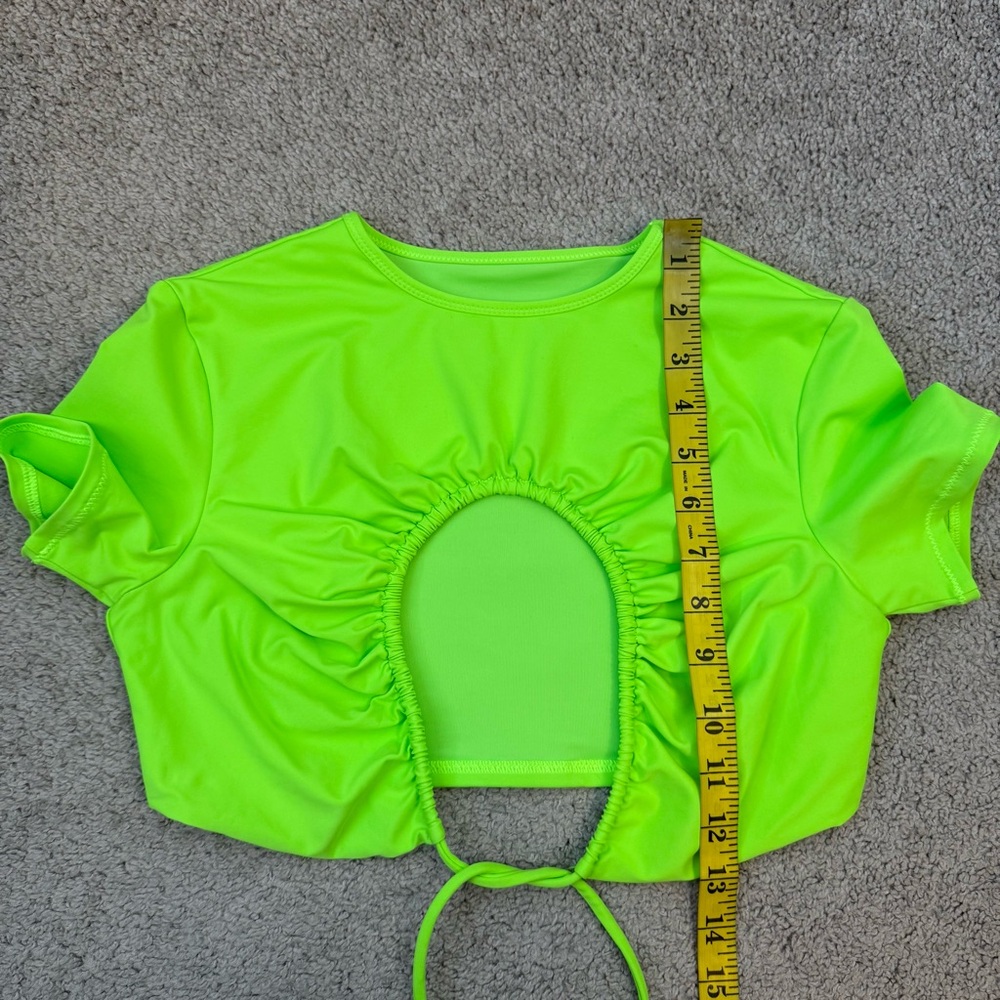 Skims Swim Ruched T-Shirt Crop Top Neon Green S - Picture 7 of 8